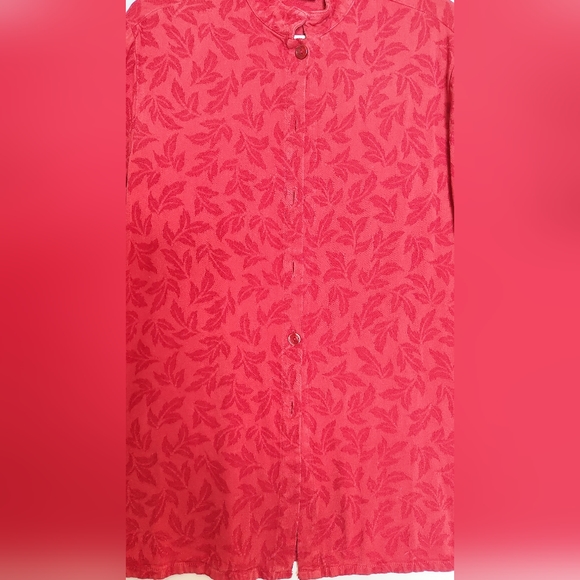 Coldwater Creek Red Tunic Shirt Red Leaf Print Small Missing buttons Lagenlook - Picture 6 of 10